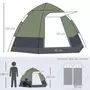 OUTSUNNY Tente pop up montage instantané - tente de camping 3-4 pers.  - 2 grandes portes - dim. 2,6L x 2,6l x 1,5H m fibre verre polyester oxford vert gris