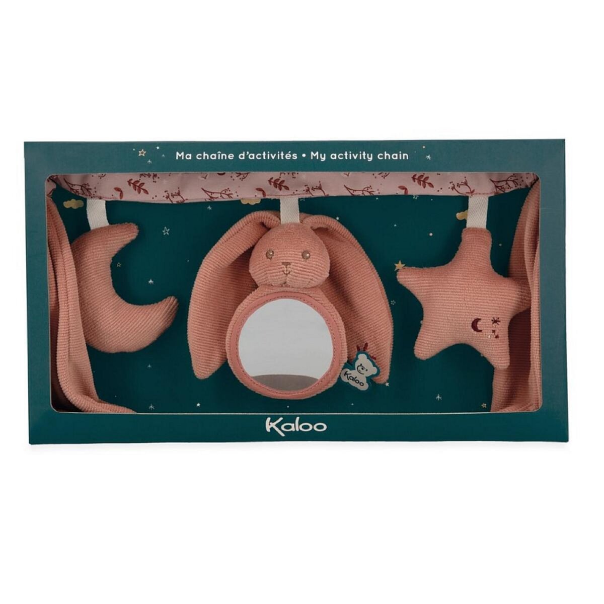 Kaloo Chaine d'activités Lapinoo en terracotta pour poussette et cosy avec miroir et hochets
