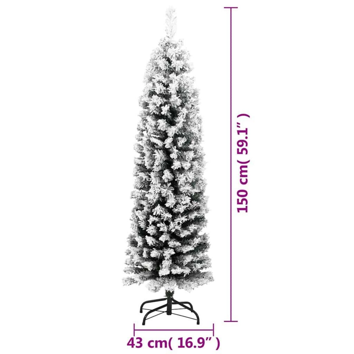 VIDAXL Sapin de Noël artificiel mince flocon de neige vert 150 cm PVC