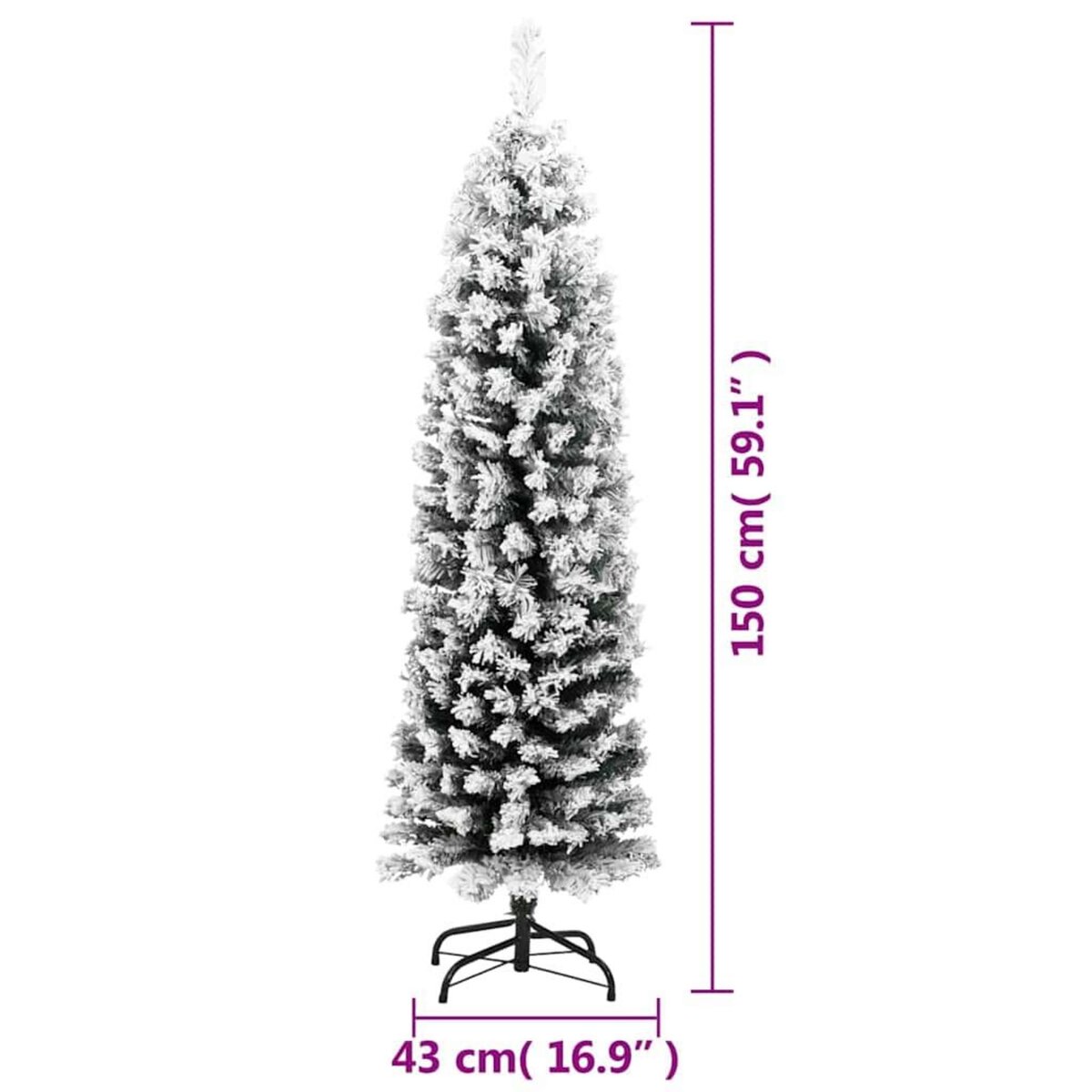 VIDAXL Sapin de Noël artificiel mince flocon de neige vert 150 cm PVC