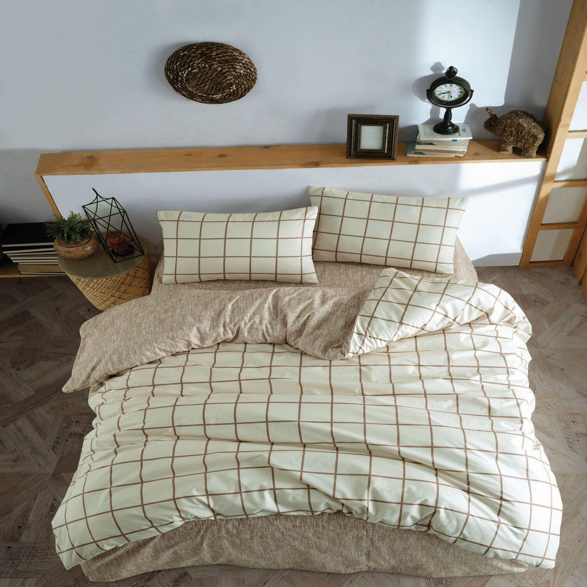Home collection Parure de lit enfant avec taie(s) 100 % coton Kare. Coloris disponibles : Beige, Vert
