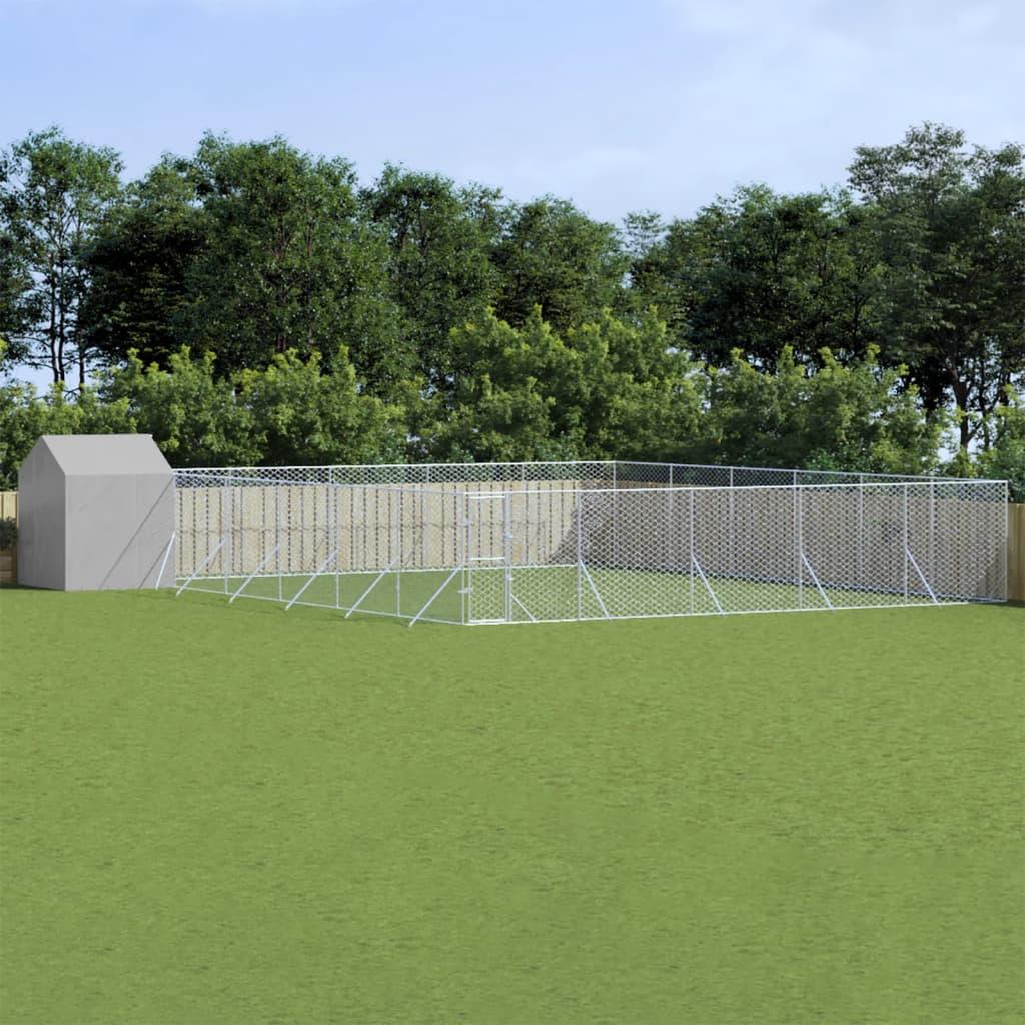 VIDAXL Chenil d'exterieur pour chiens avec toit argente 12x12x2,5 m