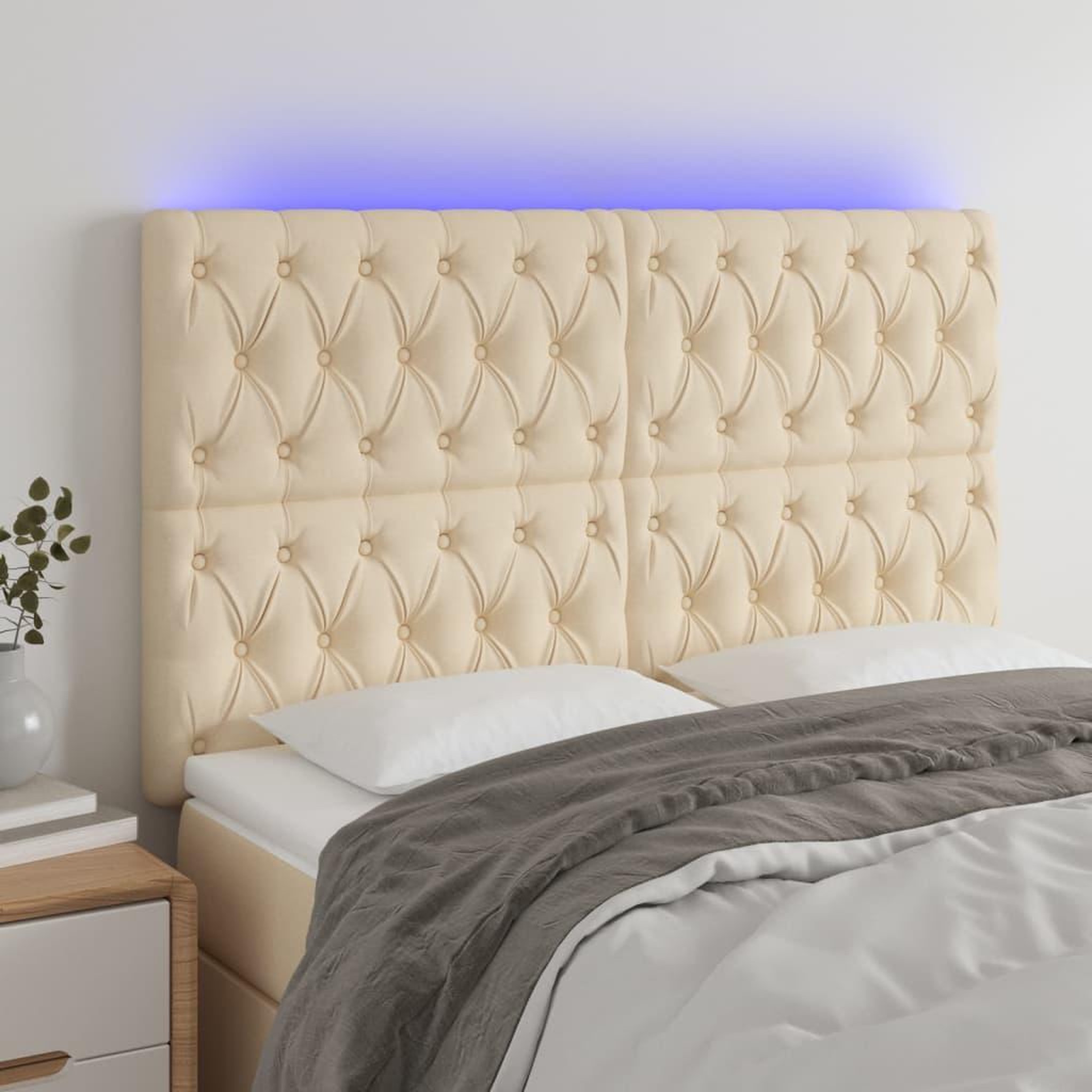 Voir la diapositive 1 : VIDAXL Tete de lit a LED Creme 160x7x118/128 cm Tissu