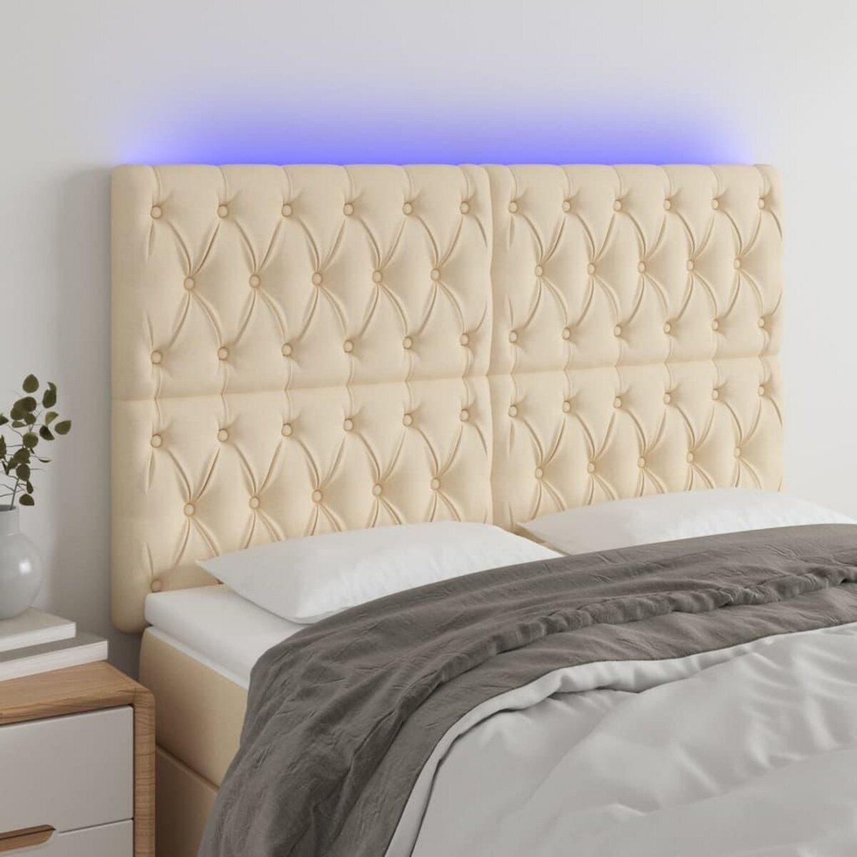 VIDAXL Tete de lit a LED Creme 160x7x118/128 cm Tissu