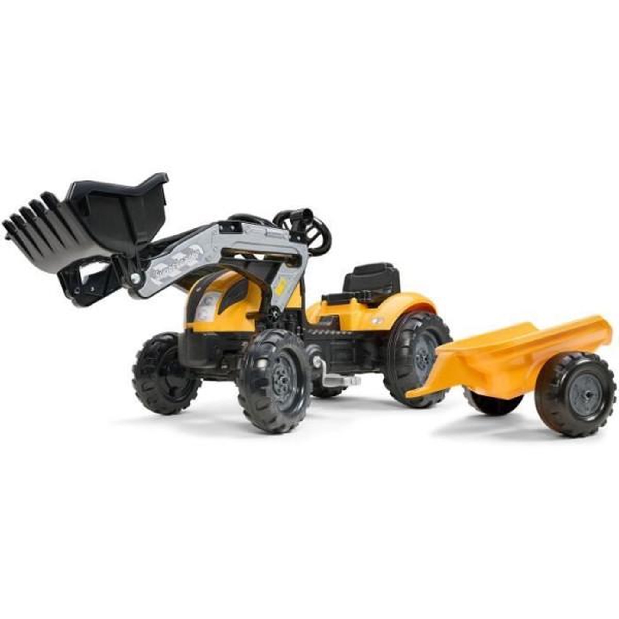 FALK Tracteur a pédales Mighty Builder - FALK - Avec remorque - Jaune - 100% Fabriqué en France - 50% de plastique recyclé - Des 2