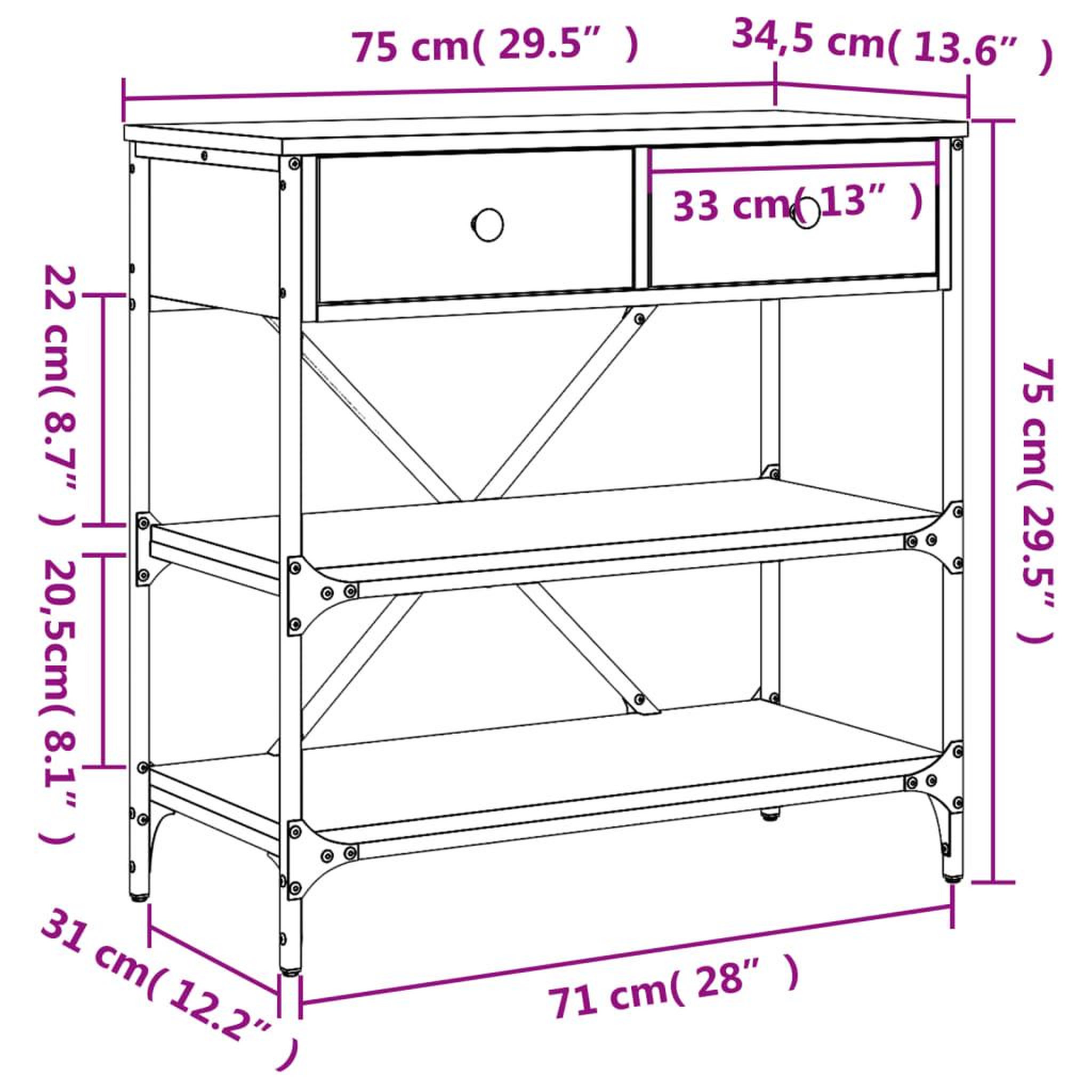 Voir la diapositive 6 : VIDAXL Table console sonoma gris 75x34,5x75 cm bois d'ingenierie