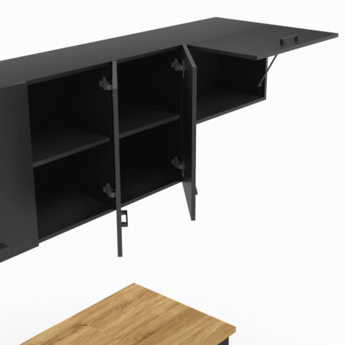 ID MARKET Cuisine complète 180 cm SUBTIL avec plan de travail 5 éléments noir et plateaux bois