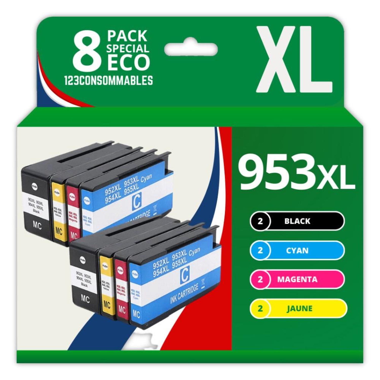 123CONSOMMABLES 953XL Pack de 4 Cartouches d'encre compatibles avec HP Officejet Pro 8715 8710 HP Officejet Pro 7720 7740 8730 8720 8725 8210 Neuf - vue 7