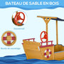 Voir la diapositive 2 : OUTSUNNY Bac à sable bateau de pirate en bois - voile d'ombrage, coffre rangement, gouvernail - bois sapin pré-huilé