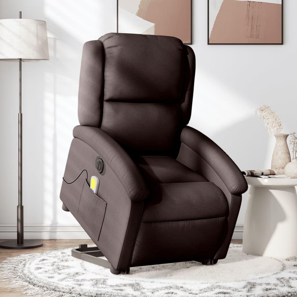 VIDAXL Fauteuil inclinable de massage electrique Marron fonce Tissu