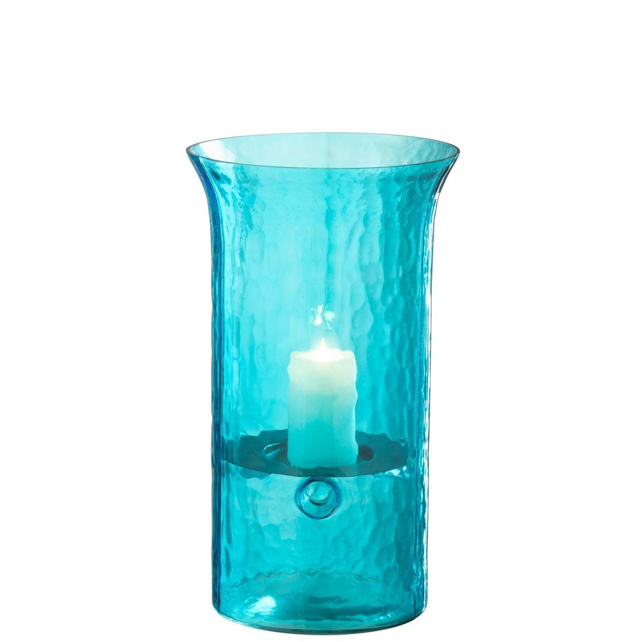 Voir la diapositive 2 : J-LINE Photophore étroit en verre  tarifa  34cm bleu azur