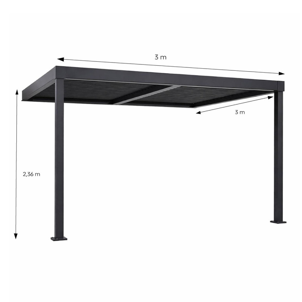 CONCEPT USINE Pergola bioclimatique adossée en aluminium noir 3x3m SIFNOS