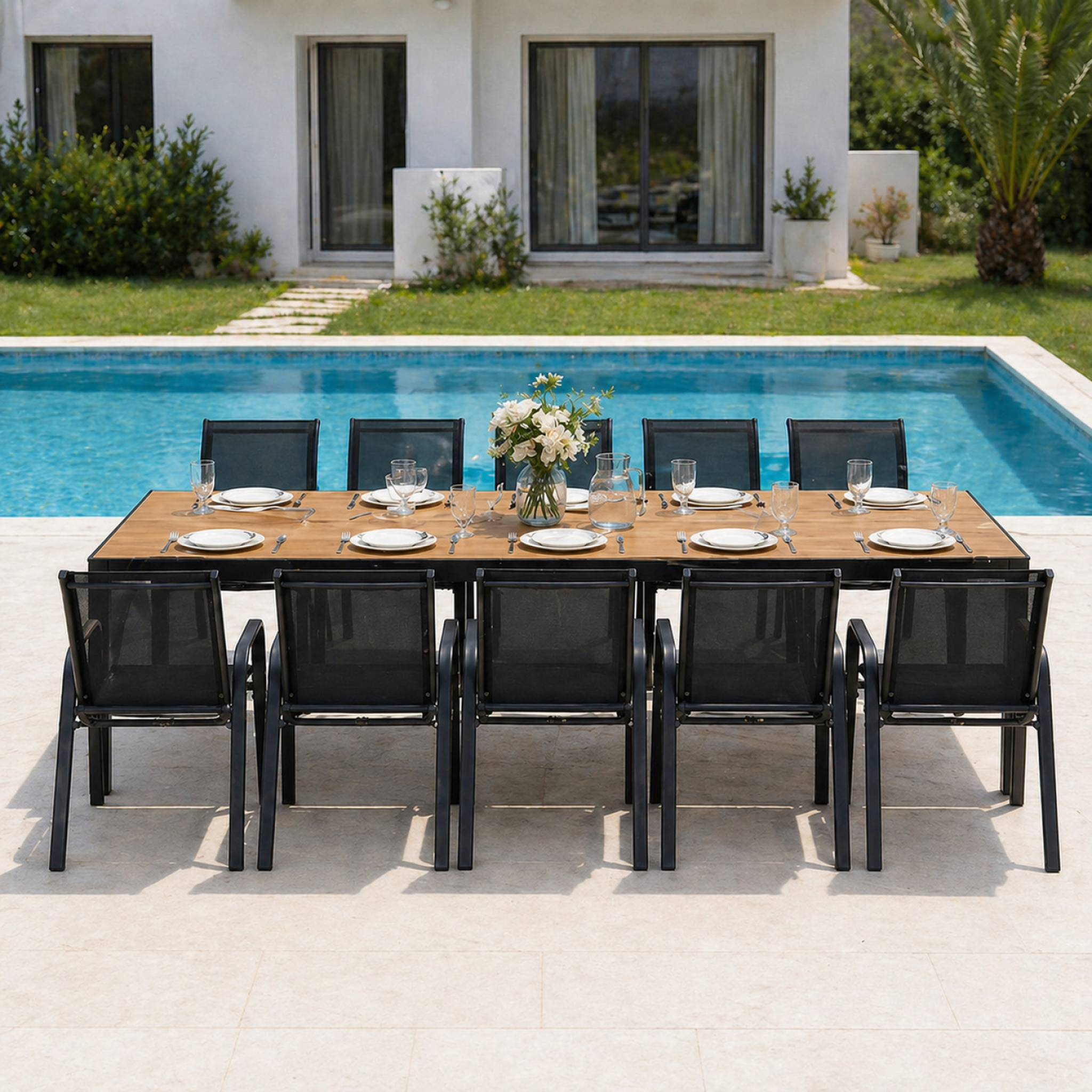 Voir la diapositive 5 : CONCEPT USINE Salon de jardin 10 places avec table 240cm effet bois esperance