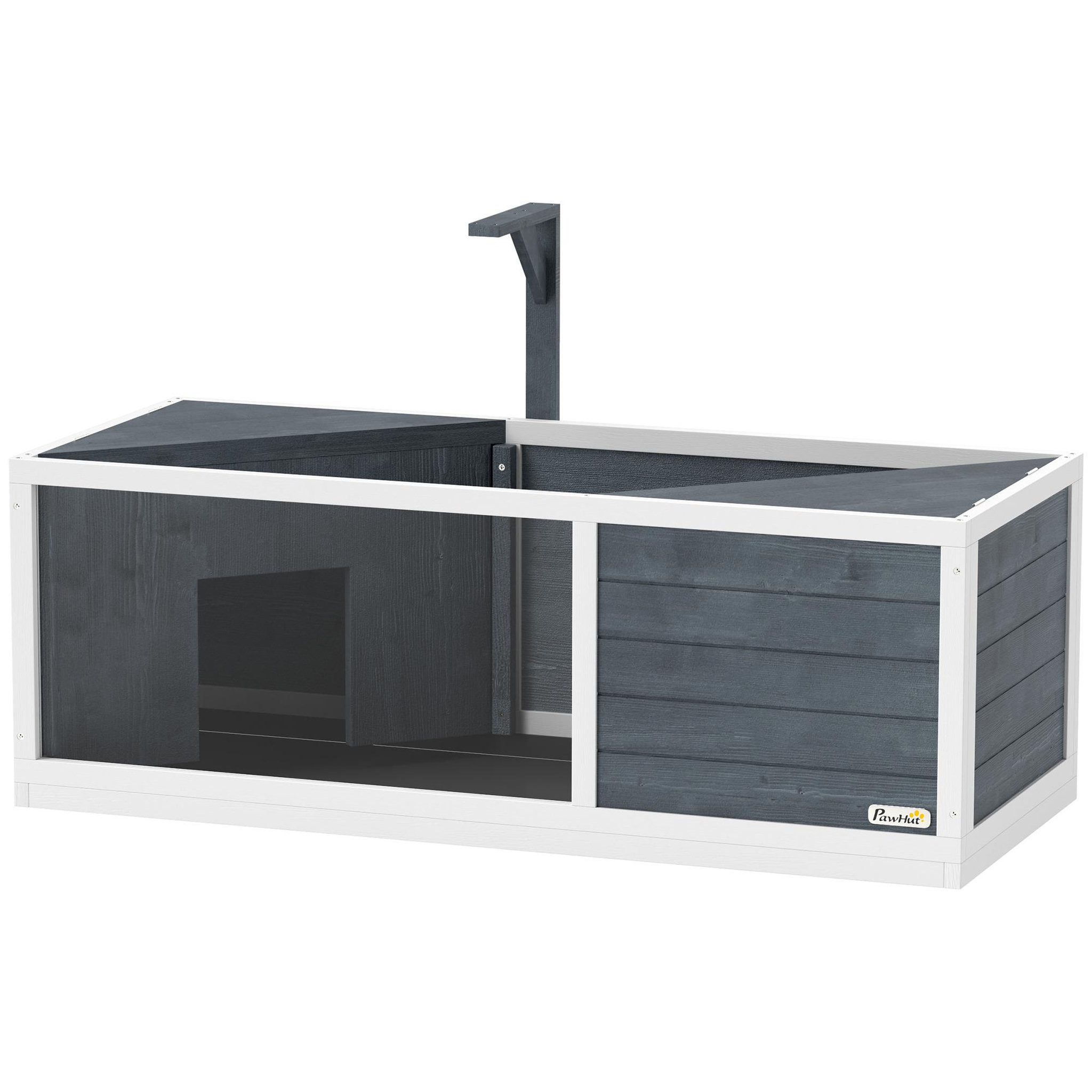Voir la diapositive 5 : PAWHUT Maison enclos pour tortues - 2 niches et enclos - 2 toits ouvrants - bois blanc gris