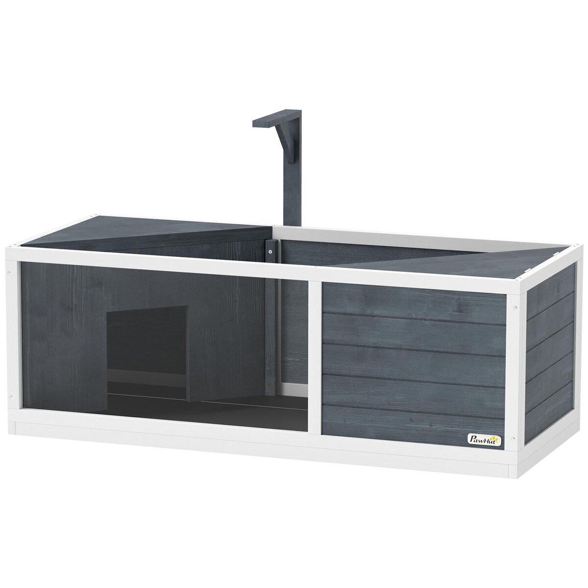 PAWHUT Maison enclos pour tortues - 2 niches et enclos - 2 toits ouvrants - bois blanc gris