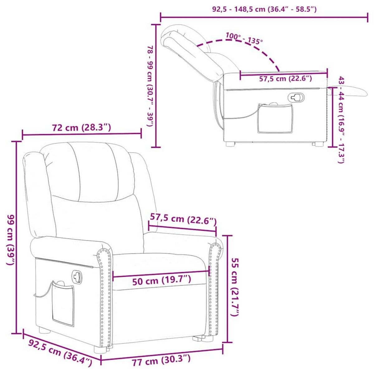 VIDAXL Fauteuil de massage inclinable noir brillant similicuir