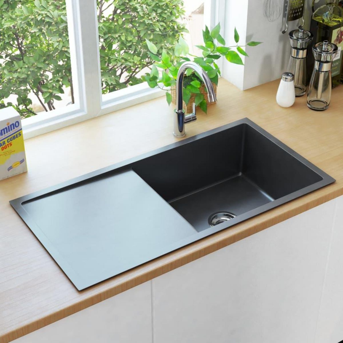 VIDAXL Evier de cuisine fait a la main Noir Acier inoxydable