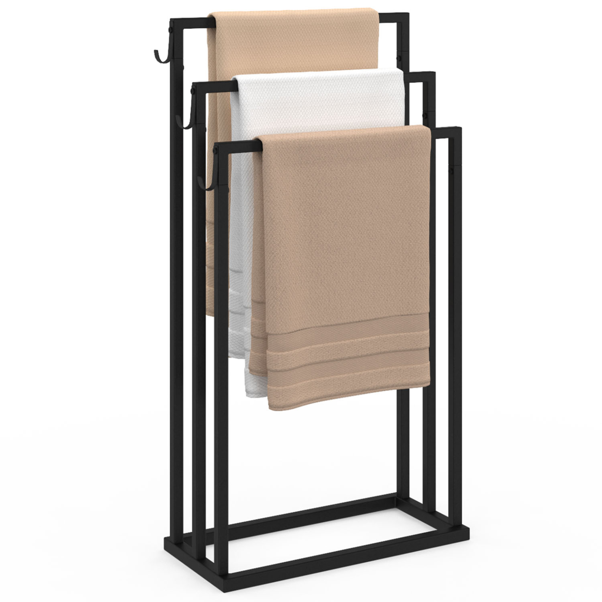 ID MARKET Porte-serviettes sur pied 3 niveaux dallas métal noir design industriel