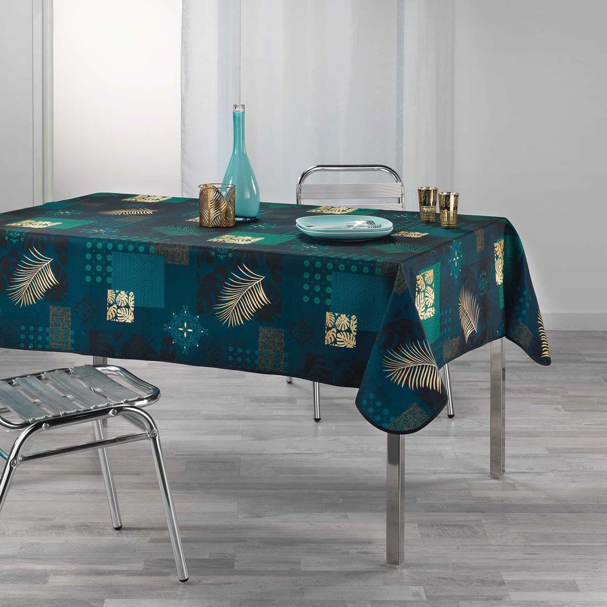 Voir la diapositive 2 : Douceur d'Intérieur Nappe imprimée  oreane  150x240cm bleu