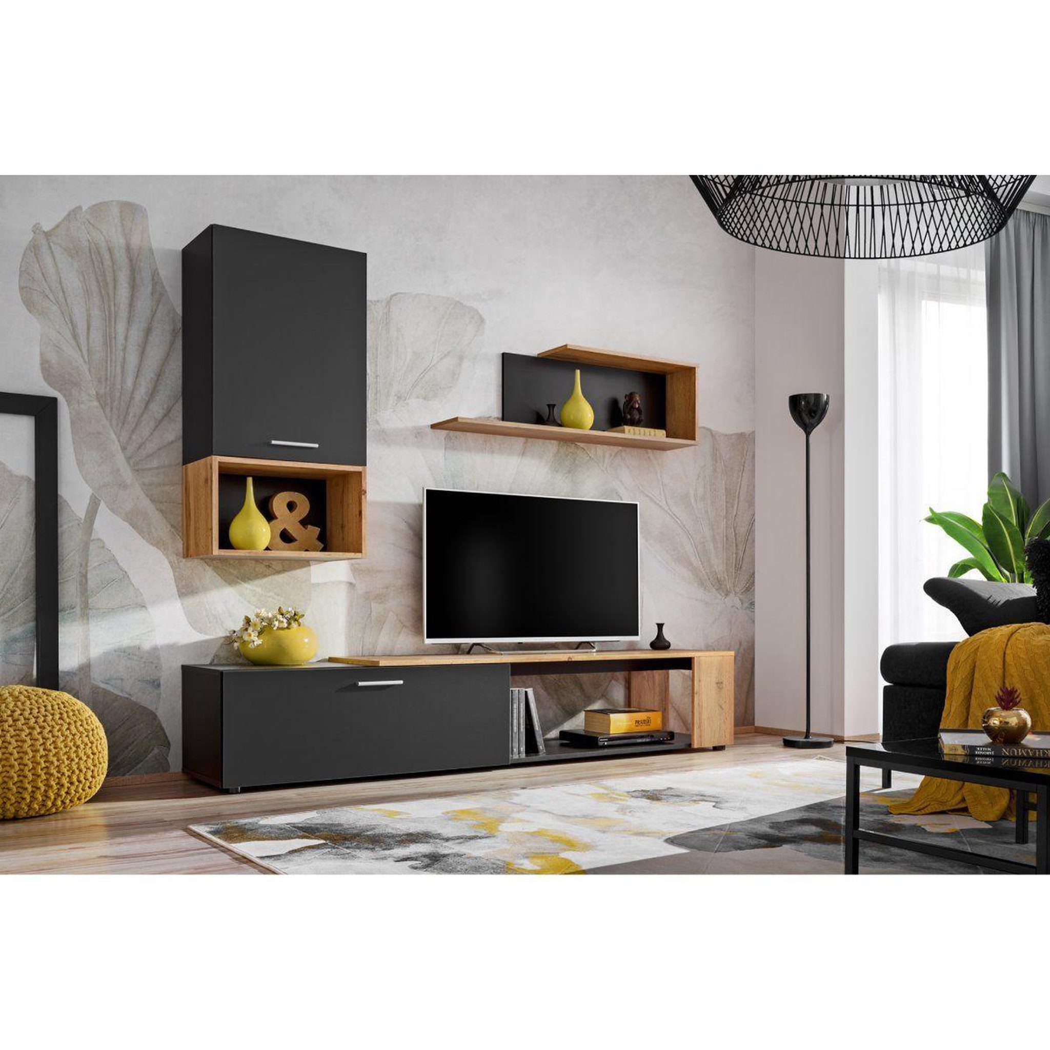 Voir la diapositive 2 : Paris Prix Ensemble meuble tv design  maze ii  200cm noir & naturel