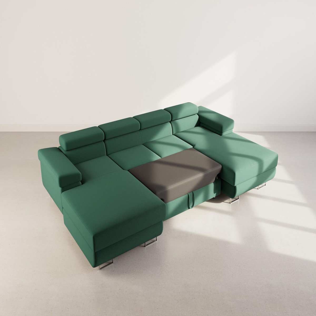 BEST MOBILIER Pablo - canapé panoramique en u - 7 places - convertible avec coffres et têtières réglables - en velours