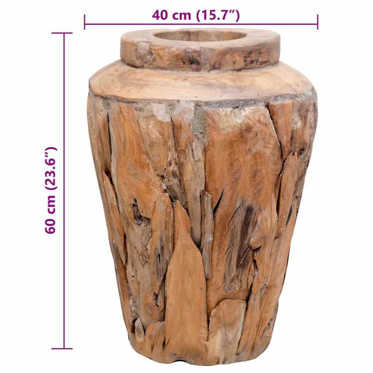 VIDAXL Vase de decoration 40 x 60 cm Bois de teck solide