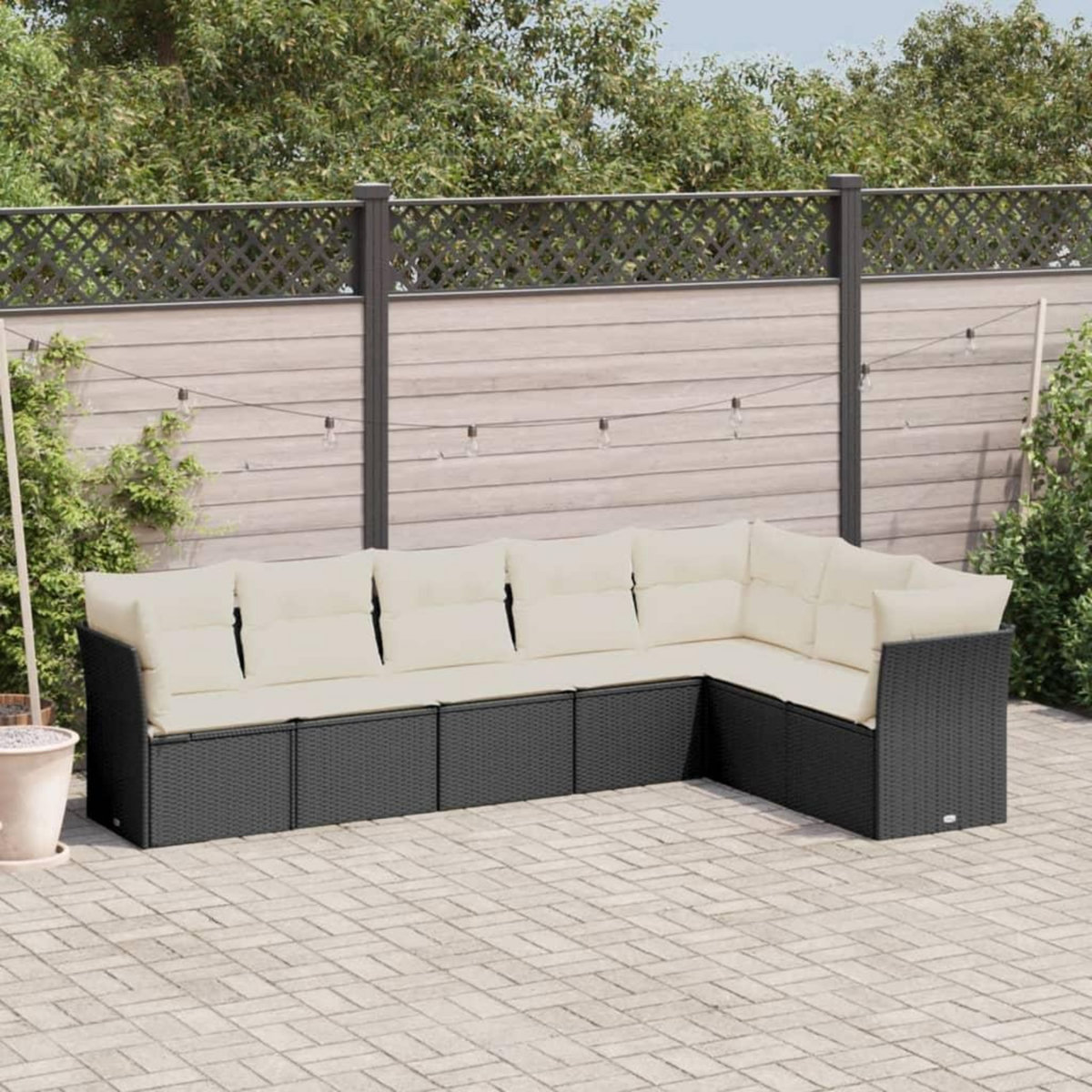 VIDAXL Salon de jardin 7 pcs avec coussins noir resine tressee
