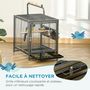 Voir la diapositive 4 : PAWHUT Cage de transport oiseau - cage de transport pour perroquet - porte, 2 trappes de nourrissage - acier gris moucheté