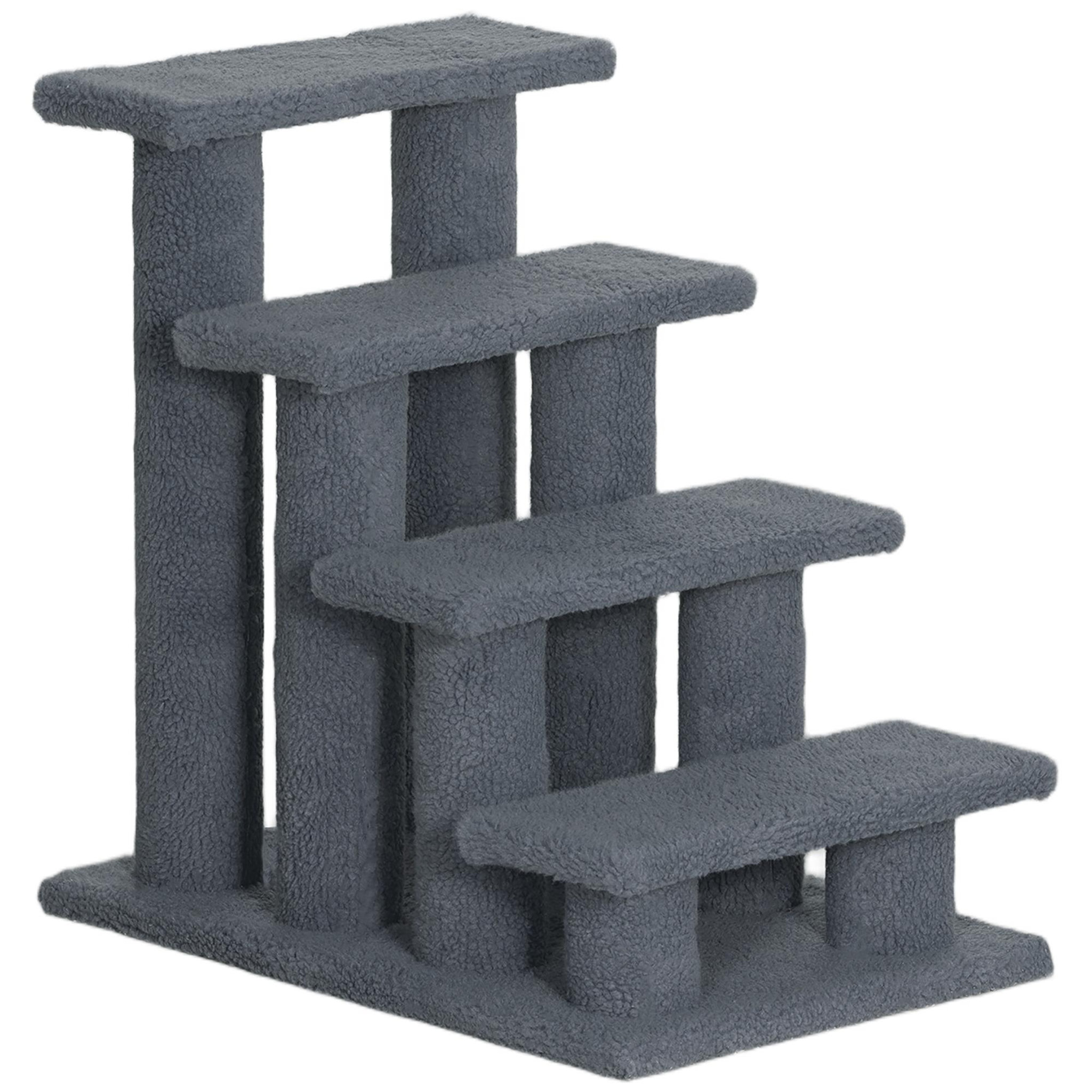 PAWHUT Escalier pour chat - escalier pour chien - 4 marches - revêtement flanelle grande douceur haute densité - structure panneaux particules - gris