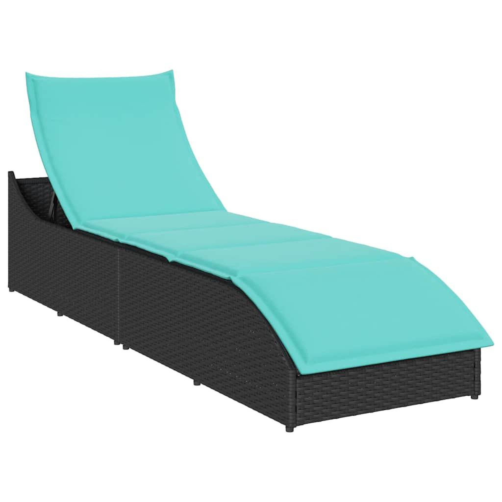 VIDAXL Chaise longue pliante coussin et rangement noir resine tressee