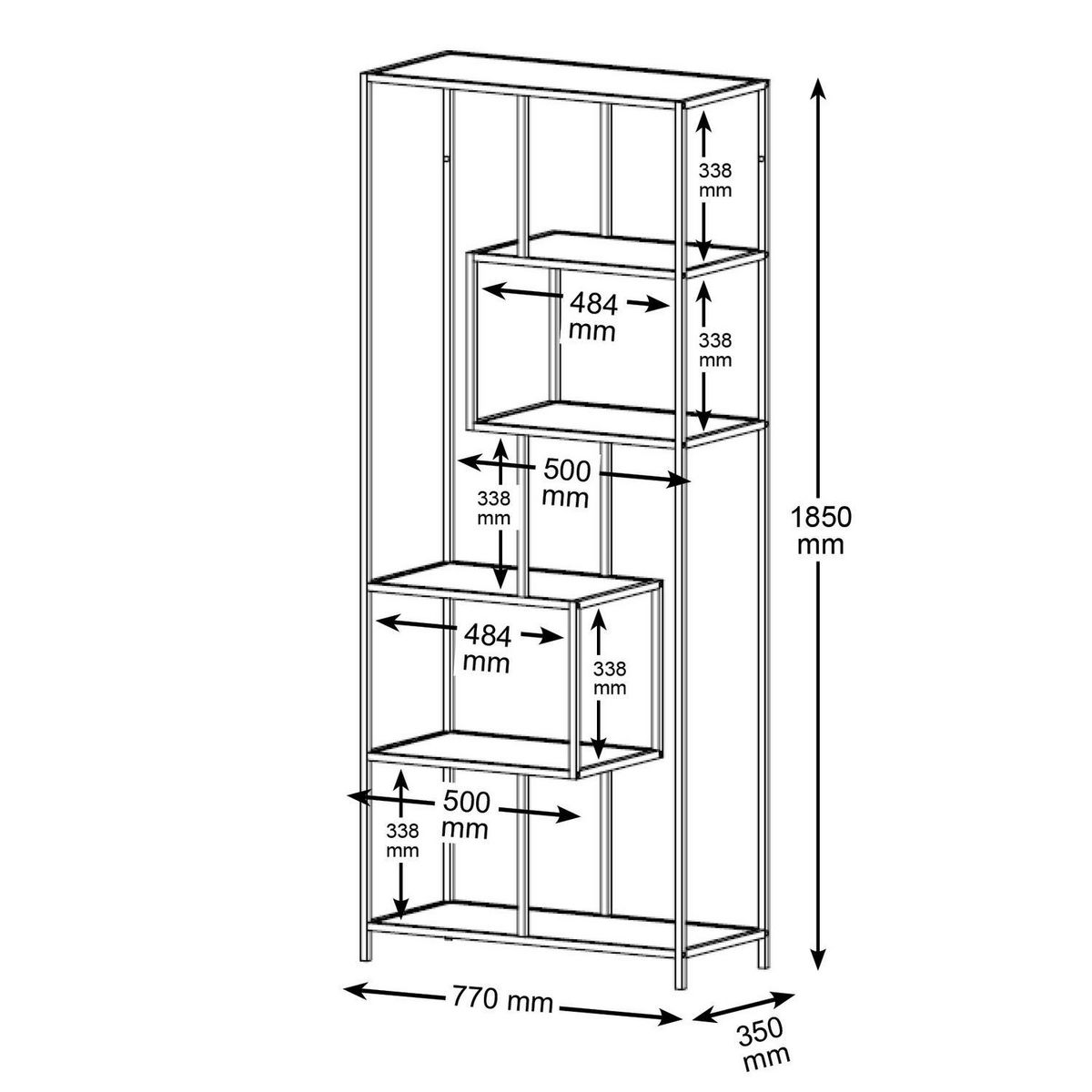 TOILINUX Bibliothèque 5 étagères asymétriques en MDF et métal