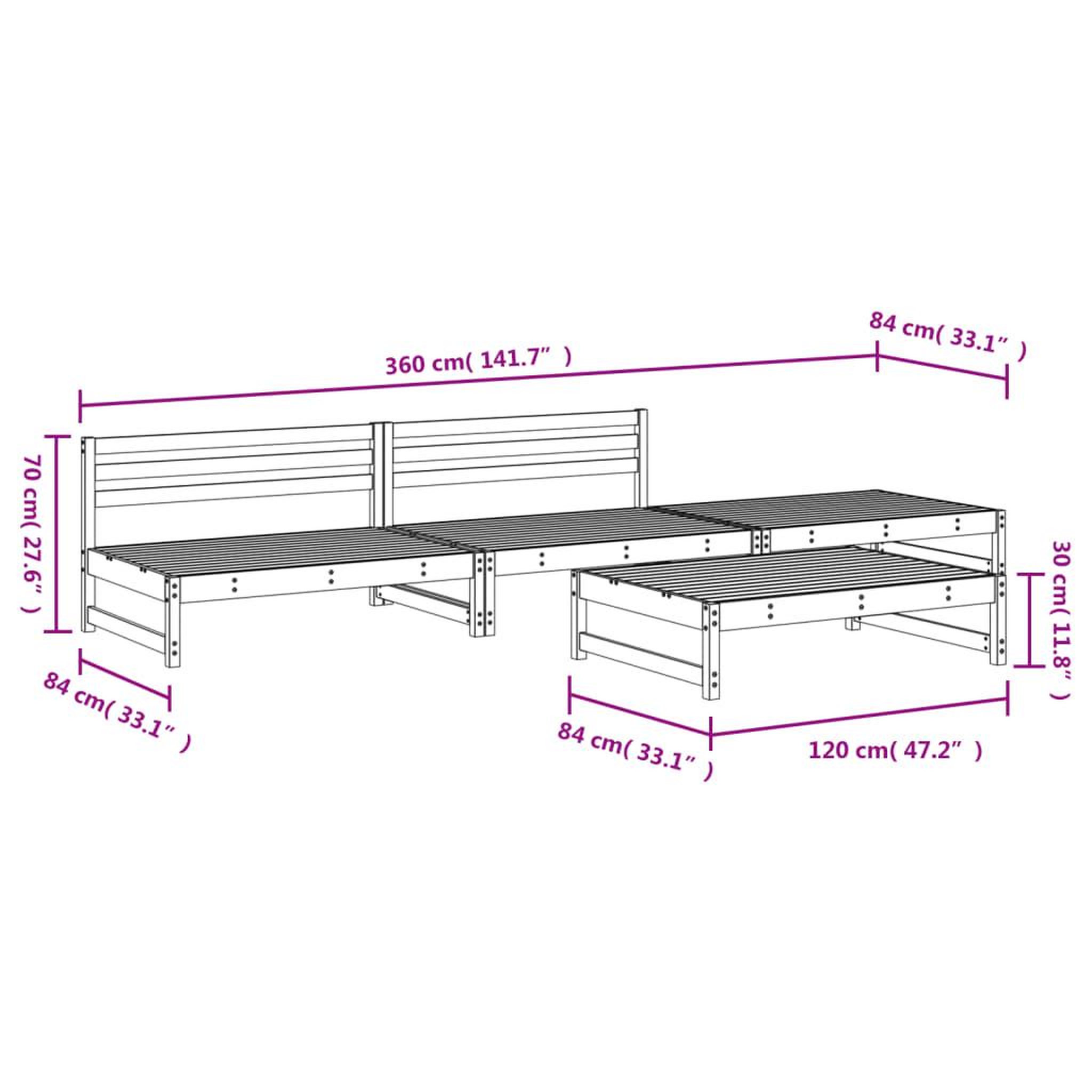 Voir la diapositive 6 : VIDAXL Salon de jardin 4 pcs bois massif de pin