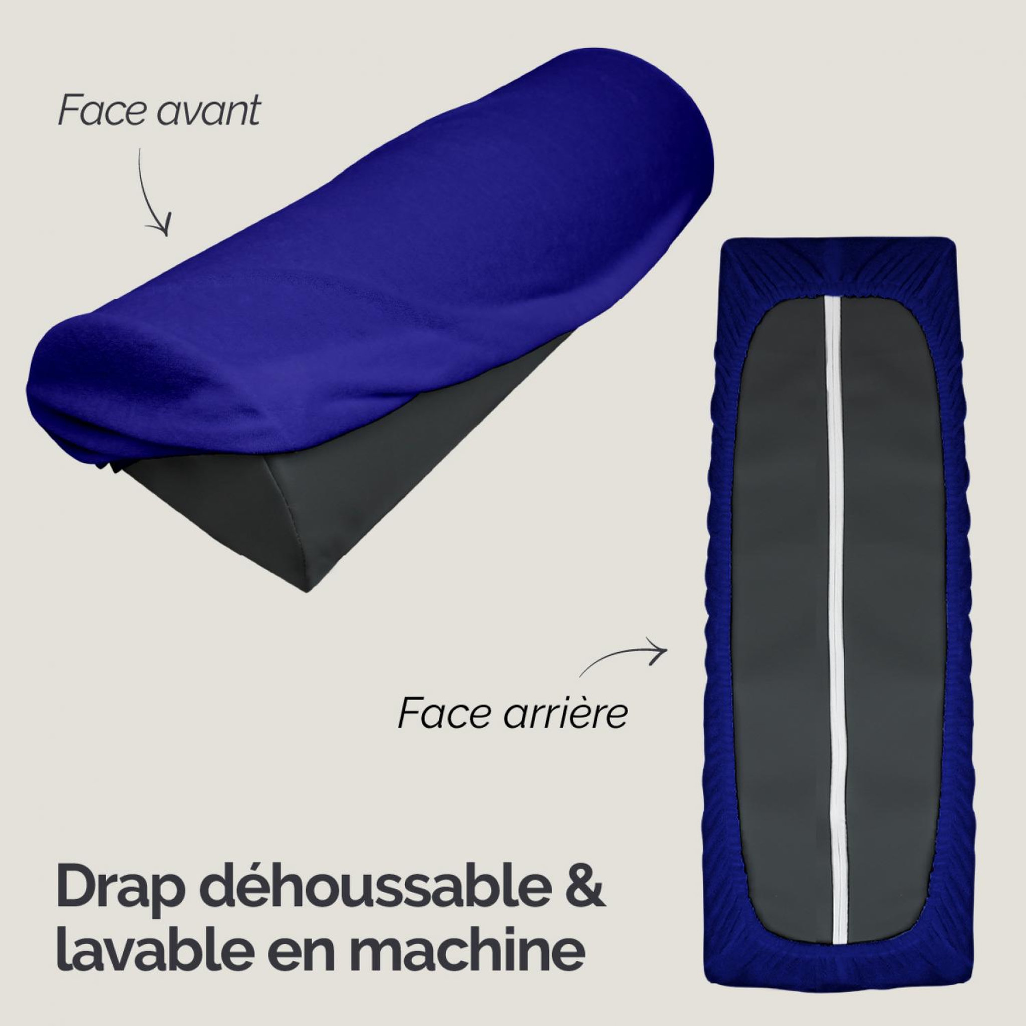 Voir la diapositive 3 : VIVEZEN Drap housse de protection en éponge pour coussin demi-rond 66 cm x 22 cm x 12 cm de table de massage - Bleu Azur