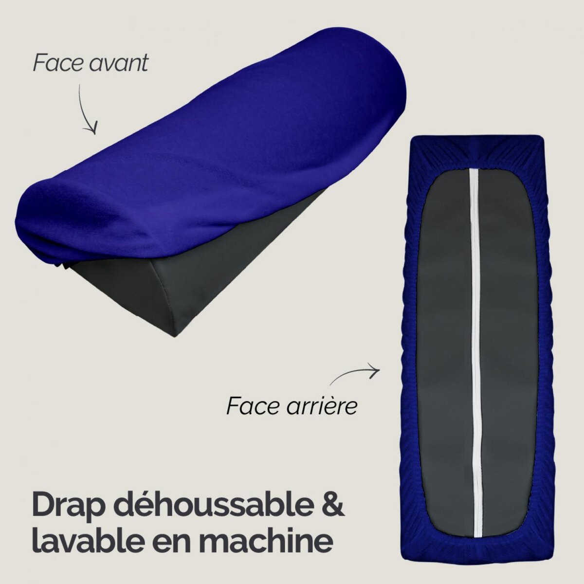 VIVEZEN Drap housse de protection en éponge pour coussin demi-rond 66 cm x 22 cm x 12 cm de table de massage - Bleu Azur