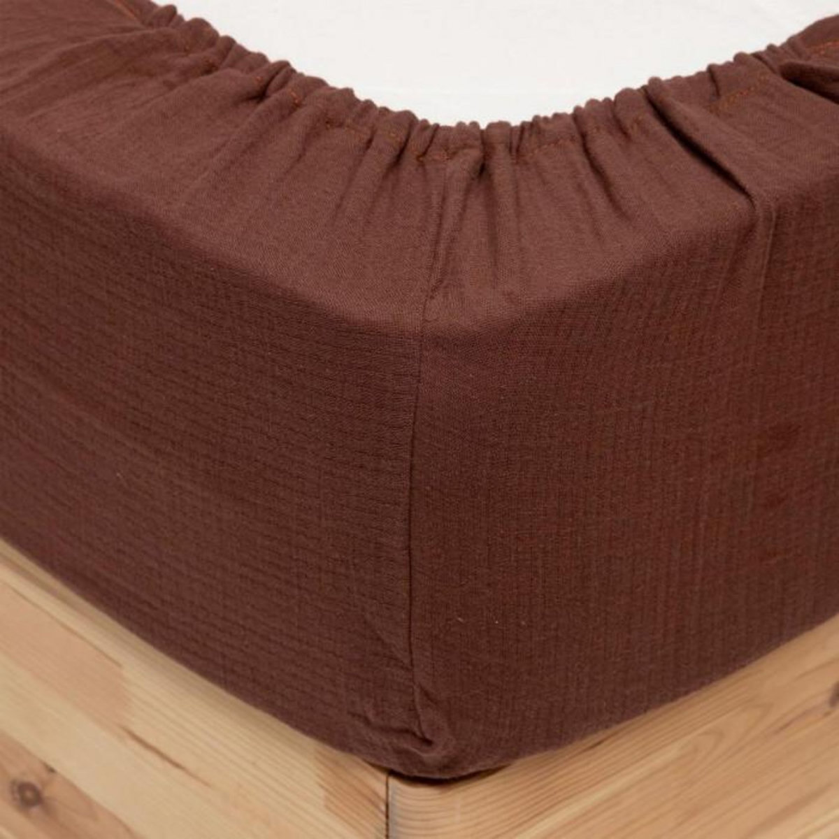 ATMOSPHERA Drap Housse en Gaze de Coton  Flora  160x200cm Marron