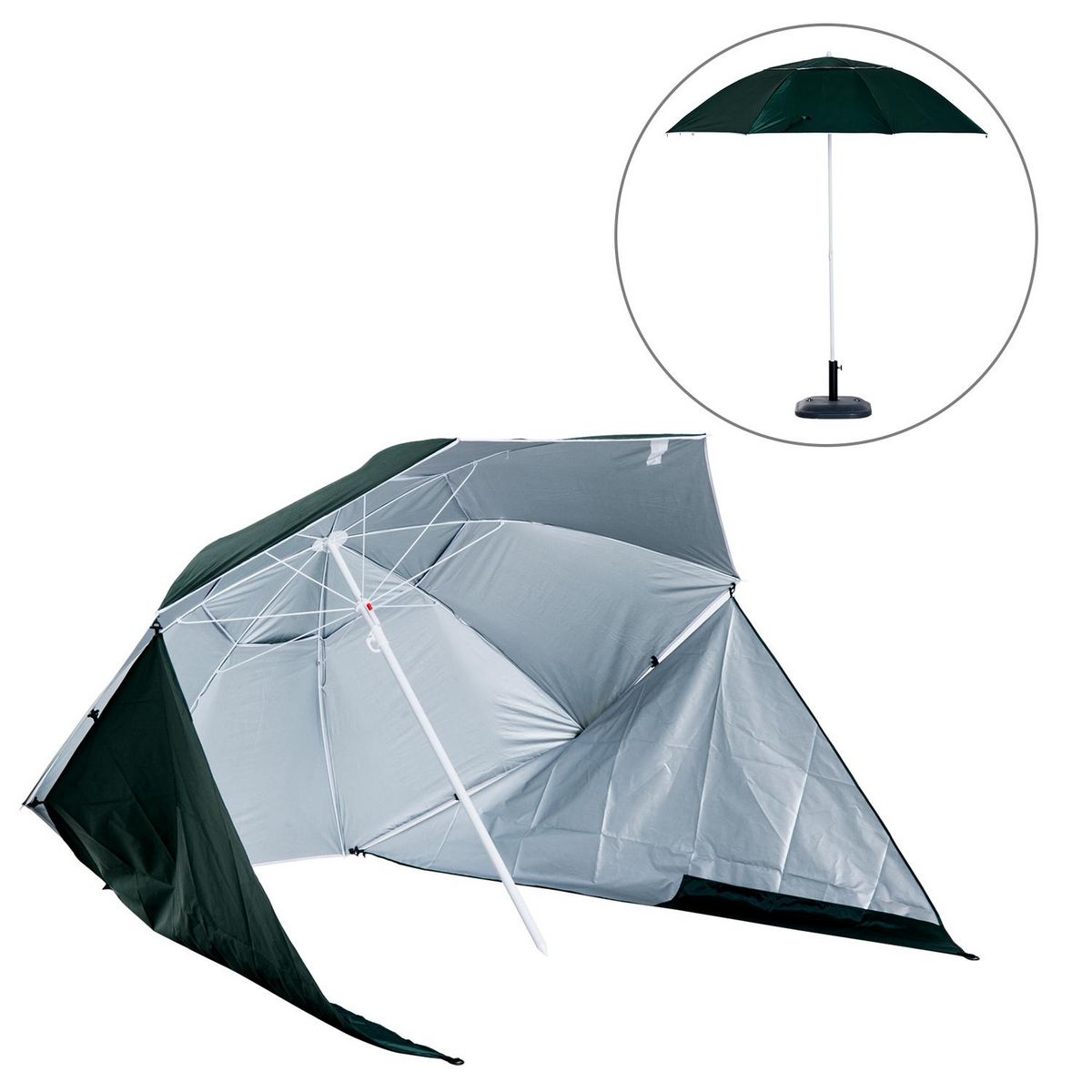 OUTSUNNY Parasol abri solaire ?2,1 x 2,22H cm protection UPF 50 +  sac transport fourni vert foncé