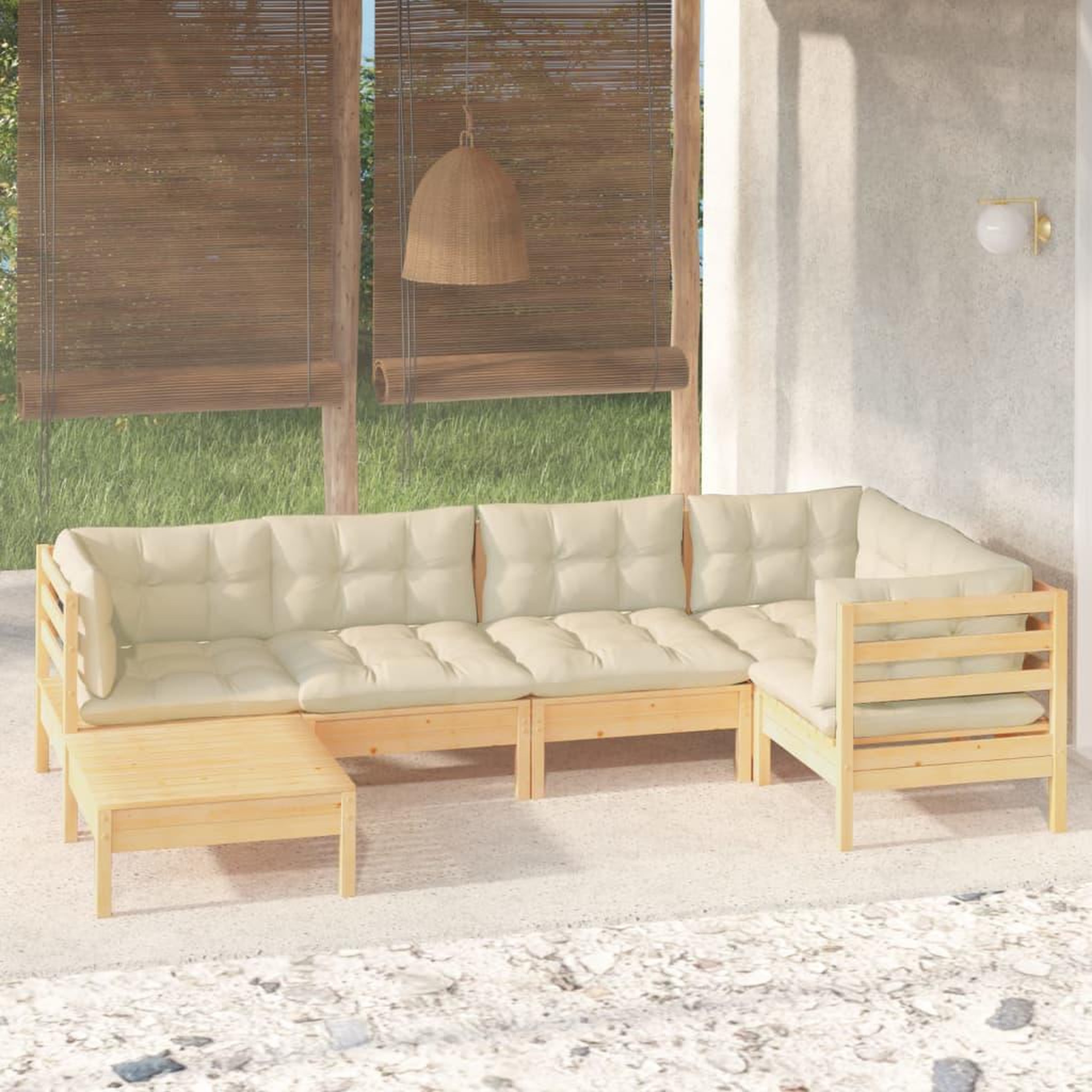 Voir la diapositive 1 : VIDAXL Salon de jardin 6 pcs avec coussins creme Bois de pin massif