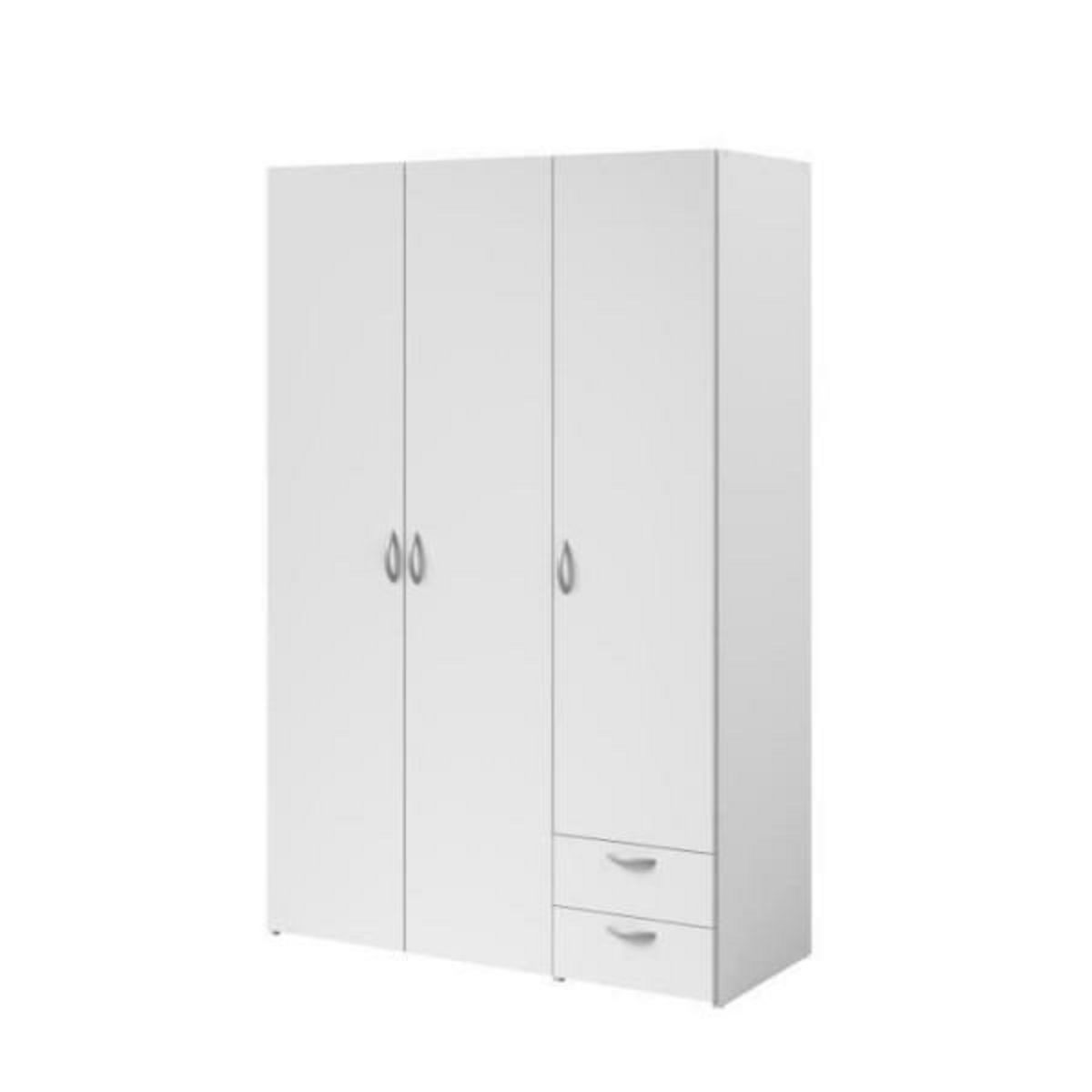 PARISOT Armoire VARIA - Décor blanc - 3 portes + 2 tiroirs - L 120 x H 185 x P 51 cm - PARISOT
