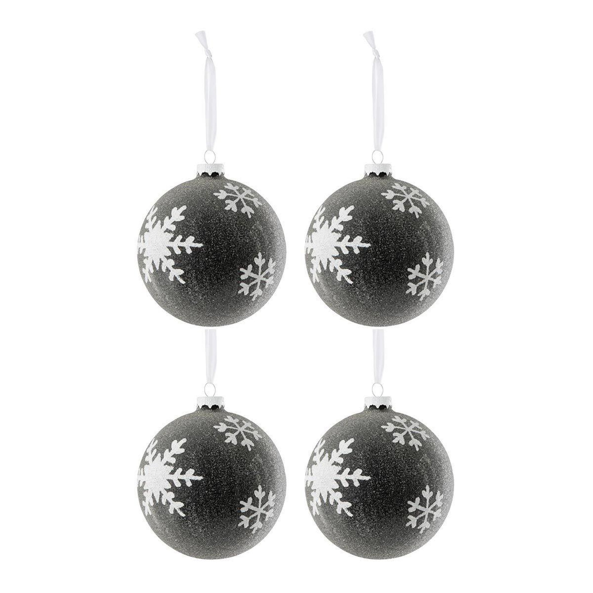 J-LINE Lot de 4 boules de noël  flocon  12cm gris foncé