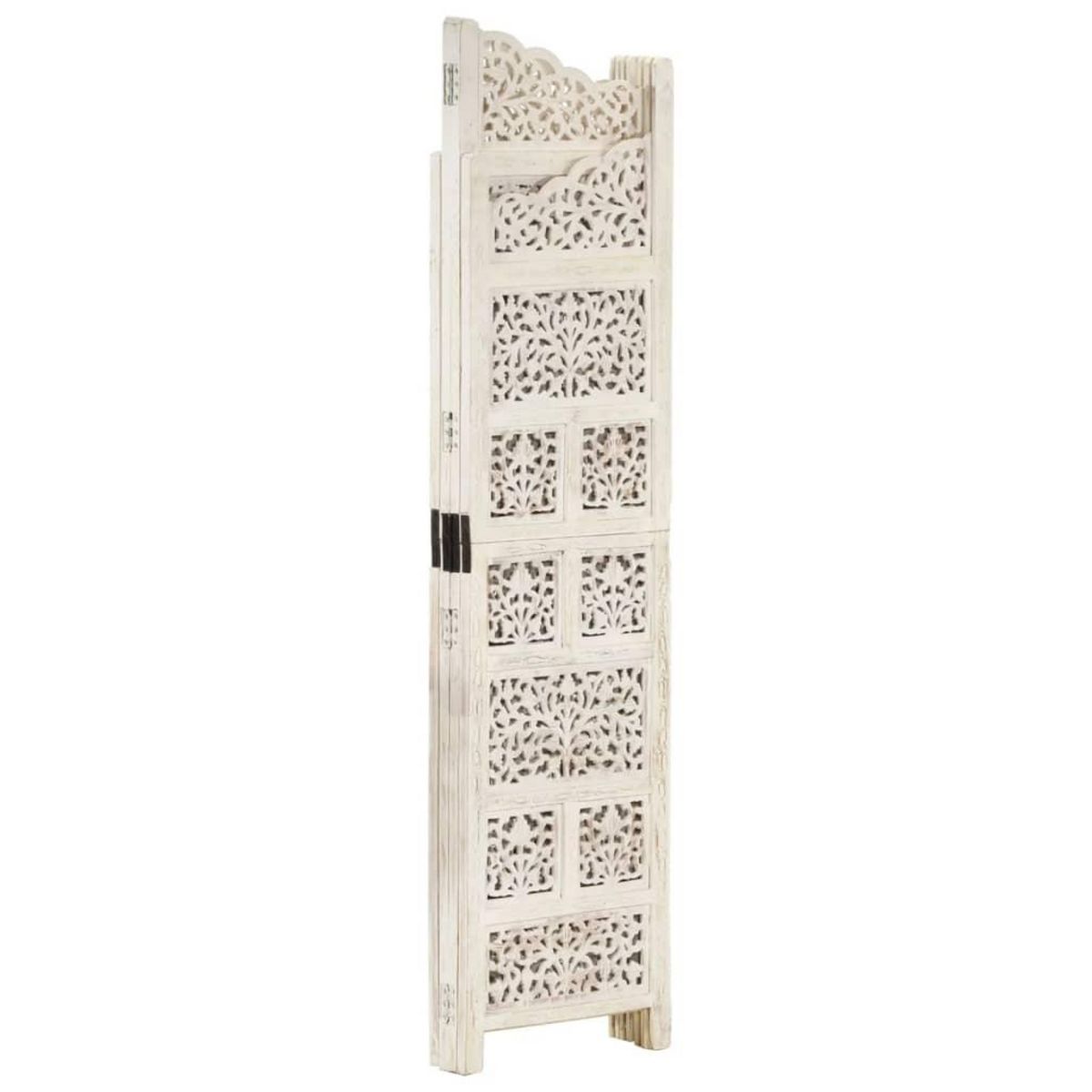 VIDAXL Cloison de separation 4 panneaux Blanc 160x165 cm Bois manguier
