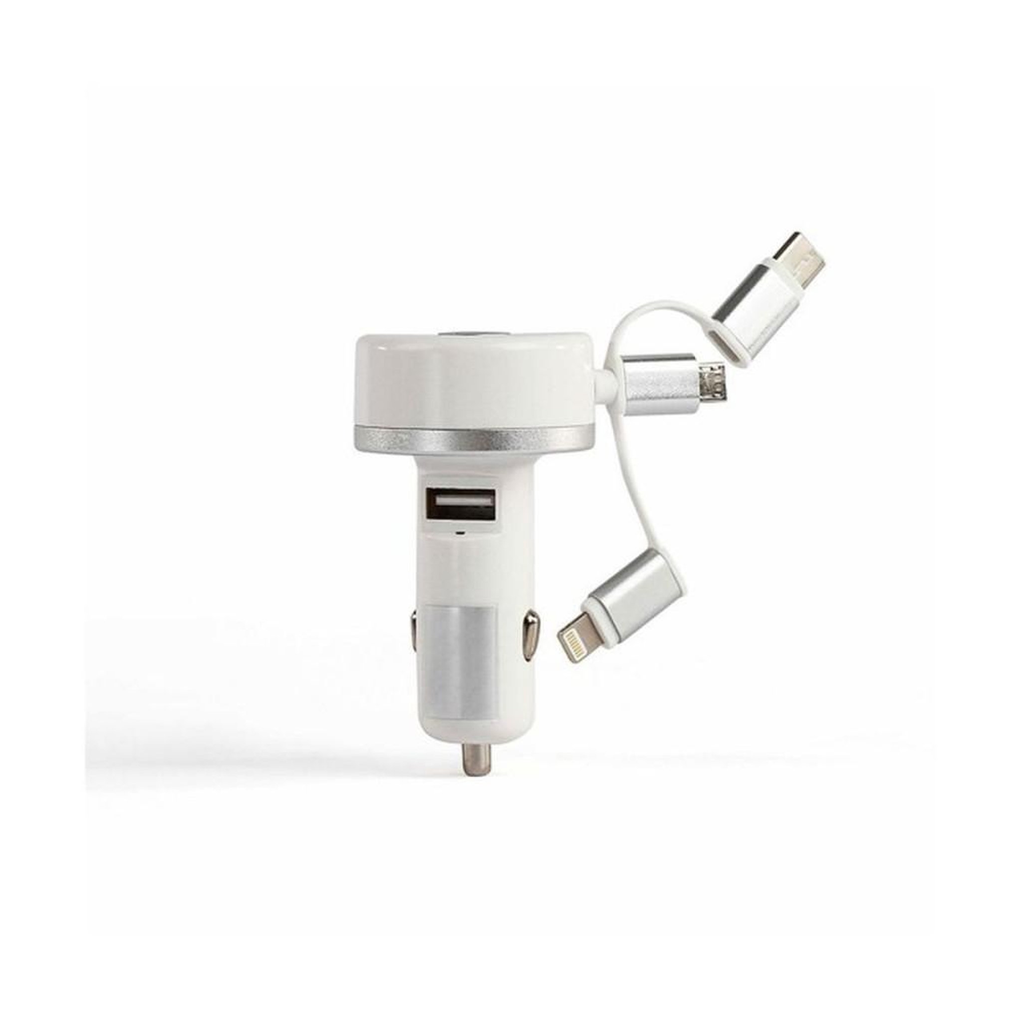LIVOO Adaptateur allume-cigare TEA211 12/24 V vers 5 V 2 A avec câble rétractable 75 cm et connecteurs Lightning, USB-C et micro-USB