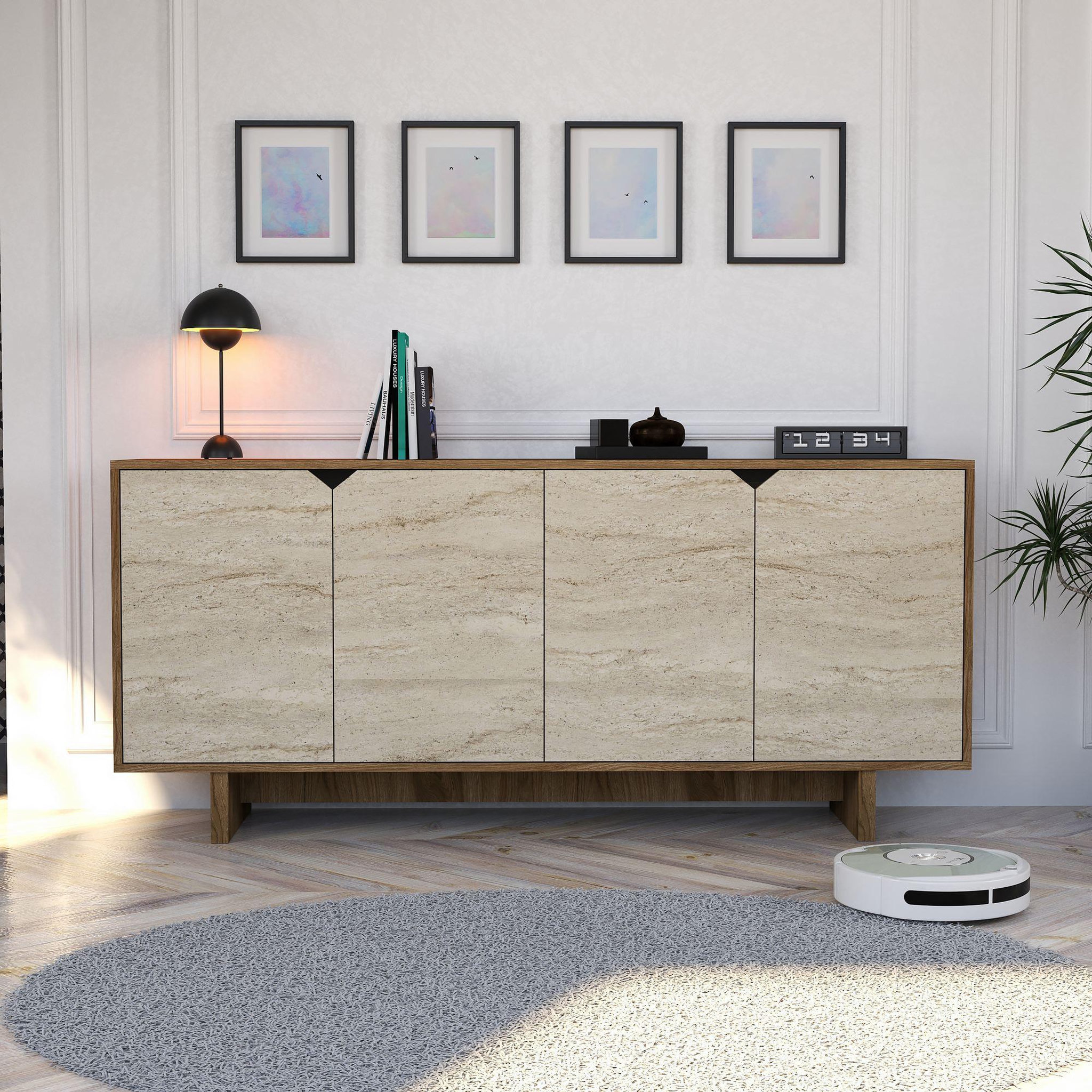 Voir la diapositive 3 : Habitat et Jardin Buffet en bois  istemi  - 180 x 40 x 81 cm - travertin