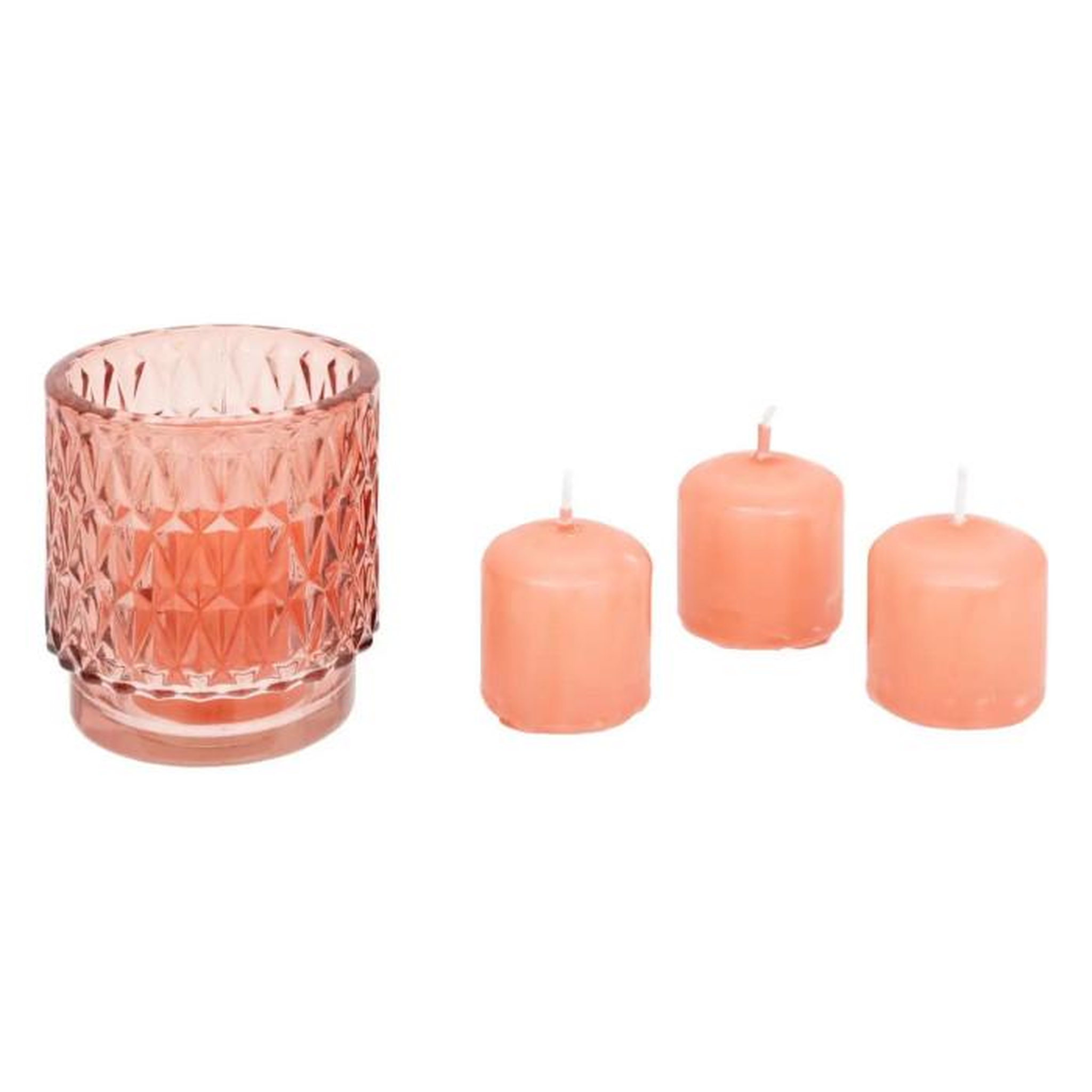 ATMOSPHERA Coffret Photophore & 4 Bougies  Oudy  8cm Rose