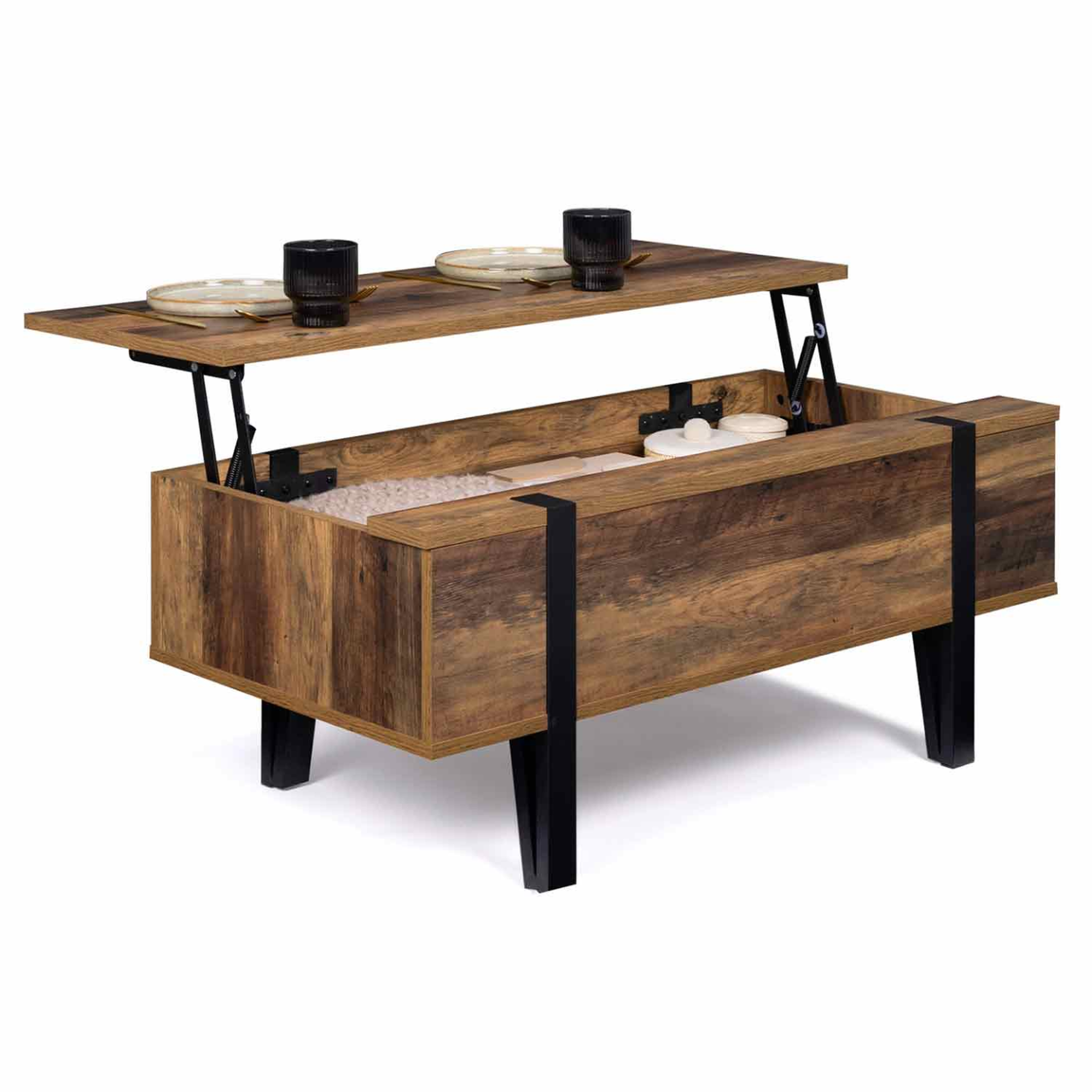 ID MARKET Table basse plateau relevable rectangulaire austria bois pied épingle