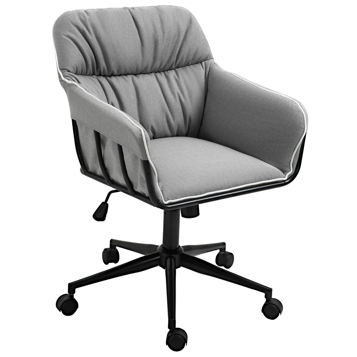 Chaise de bureau ergonomique piètement acier blanc lin gris clair