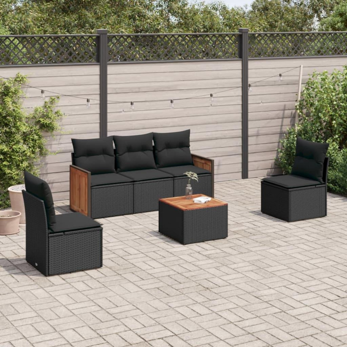 VIDAXL Salon de jardin 6 pcs avec coussins noir resine tressee