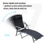 Voir la diapositive 5 : OUTSUNNY Outsunny transat chaise longue bain de soleil pliable dossier inclinable multi-positions têtière fournie 137L x 64l x 101H cm métal époxy textilène noir
