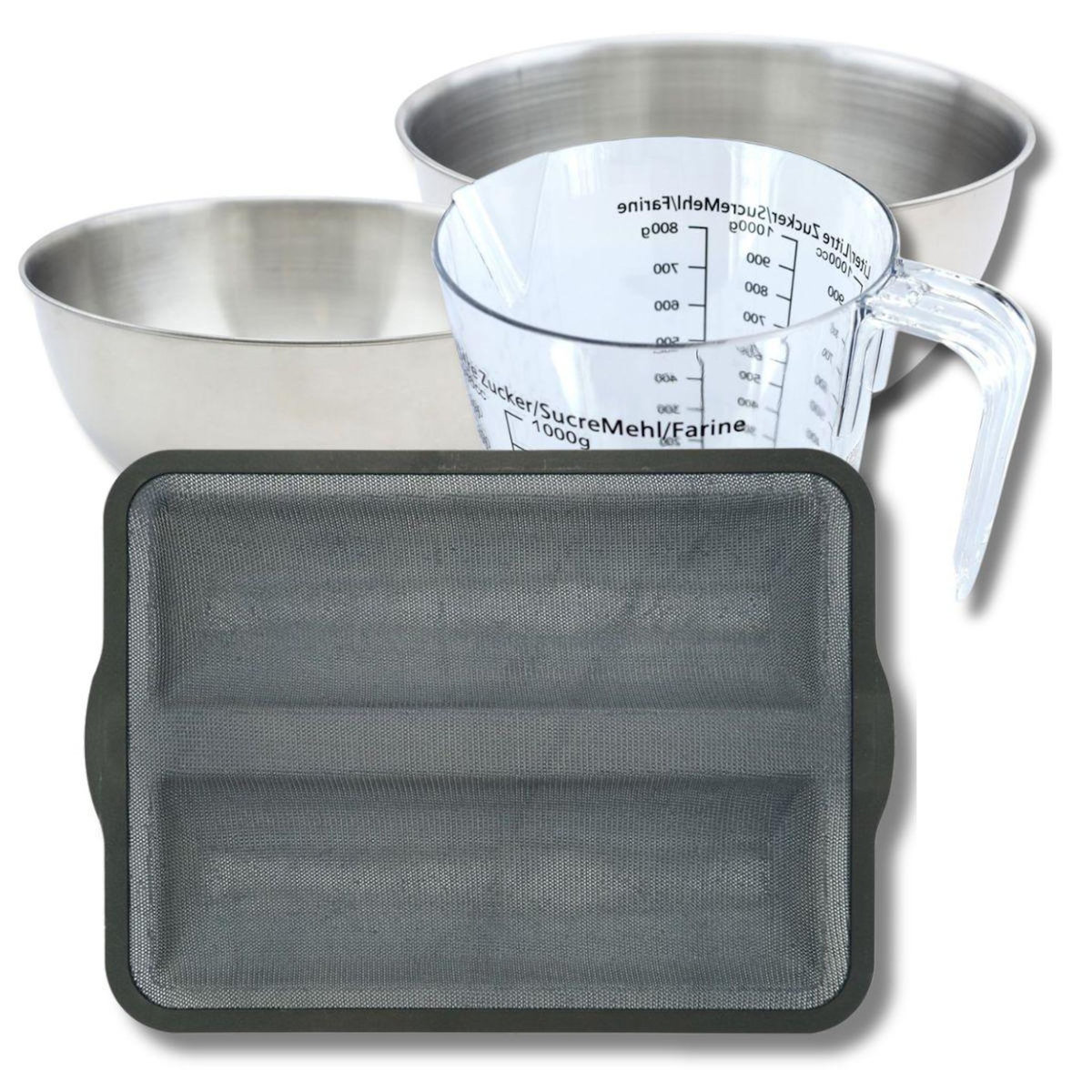 ZENKER Set pâtisserie avec moule 2 baguettes de pain 36 x 26 cm en silicone, 2 bols à mixer, verre mesureur et spatule Zenker