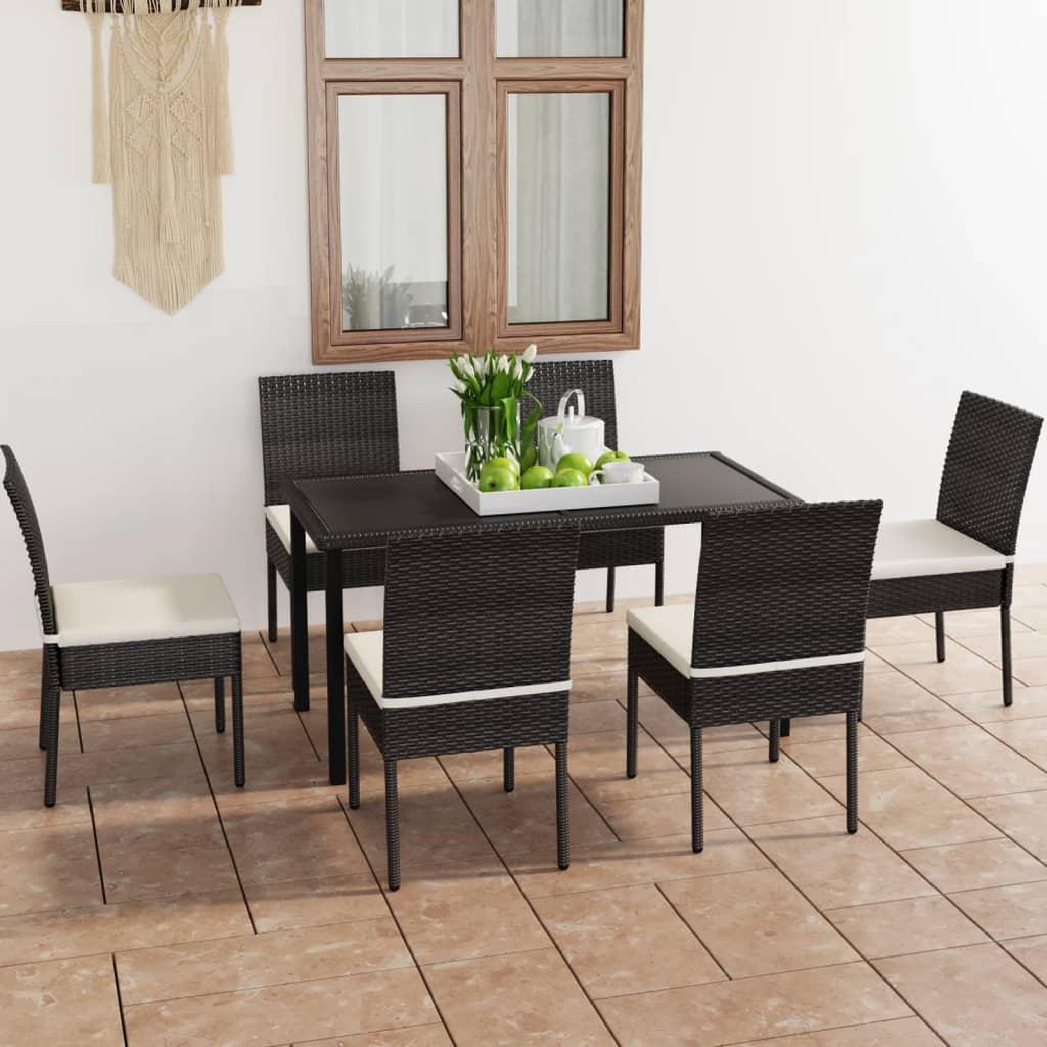 Voir la diapositive 1 : VIDAXL Ensemble a manger de jardin 7 pcs Resine tressee Noir