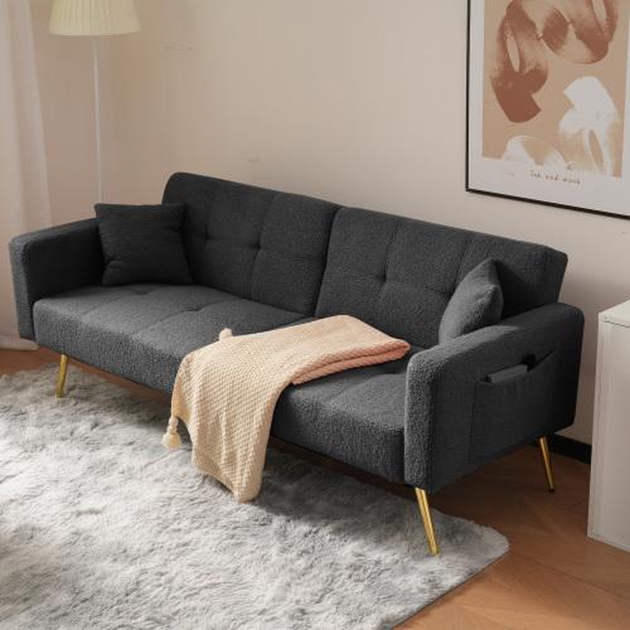 Voir la diapositive 2 : MERAX Canapé droit convertible 2 places tissu